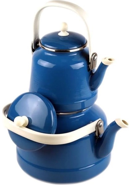 Alev Vintage Emaye Çaydanlık Takımı - Emaye Demlik Takımı - Mega Boy - 2.5 ve 1.0 Litre