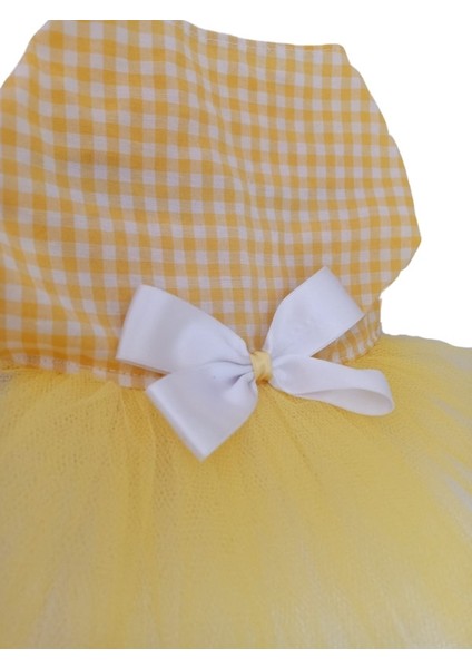 Sarı Beyaz Kareli Tüllü Kedi Köpek Kıyafeti Elbisesi modelleri