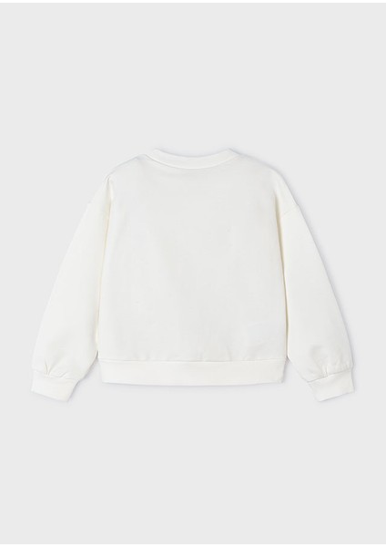 Kız Çocuk Işlemeli Çizim Sweatshirt Bej 3469