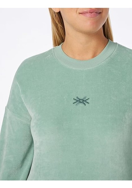 Kadın Yeşil Logo Baskılı Şönil Sweatshirt