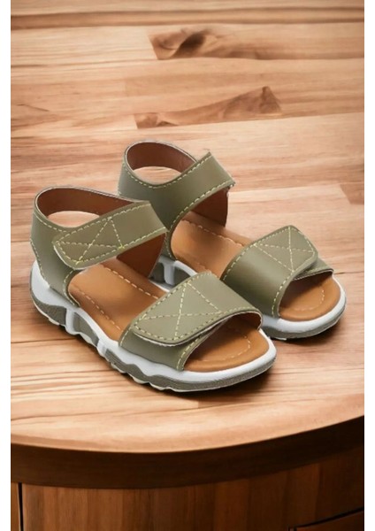 Haki Bantlı Unisex Çocuk Sandalet