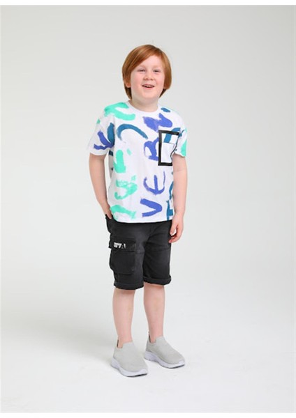 Erkek Çocuk Pamuklu Renkli Batik Yazılı T-Shirt