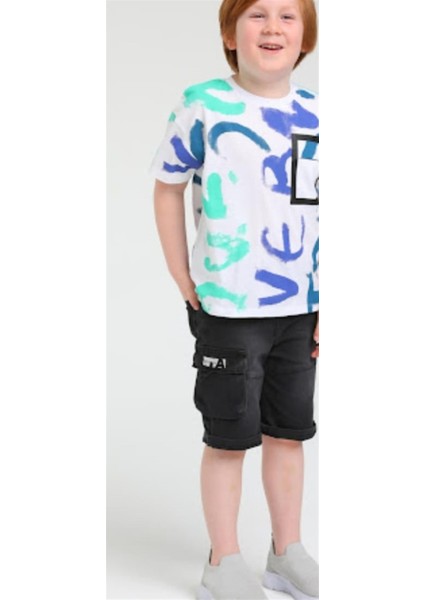 Erkek Çocuk Pamuklu Renkli Batik Yazılı T-Shirt fırsatları