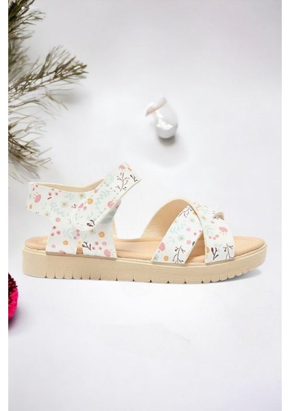 Cırt Cırtlı Ekru Baskılı Kız Çocuk Sandalet fiyatları