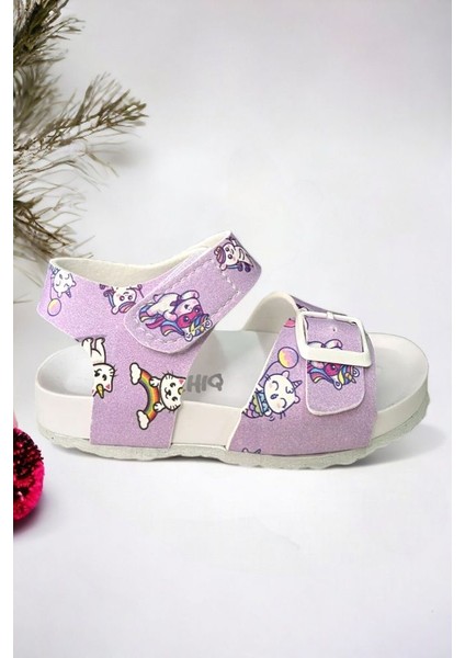 Lila Desenli Tokalı Kız Çoçuk Sandalet fiyatları