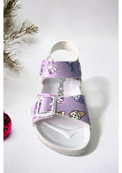 Lila Desenli Tokalı Kız Çoçuk Sandalet modelleri