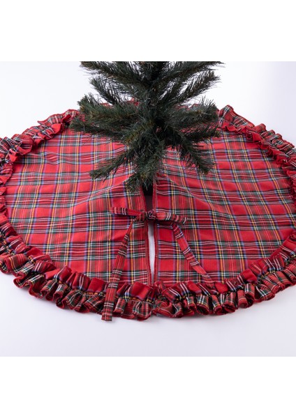 Yılbaşı Çam Ağacı Örtüsü, Pamuklu Ekose 110 cm