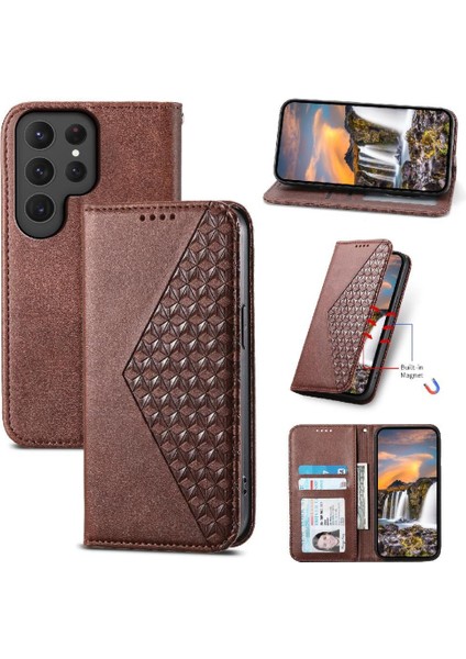 Samsung Galaxy S24 Ultra Cüzdan Eşkenar Dörtgen Şekli El Kayışı Kullanımı Için Flip Case (Yurt Dışından)