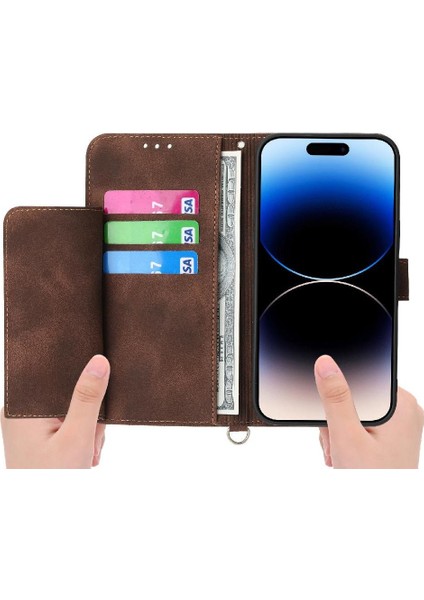 IPhone 16 Için Flip Case Pro Kabartmalı Bileklik Çoklu Kredi Kartı Yuvaları (Yurt Dışından)