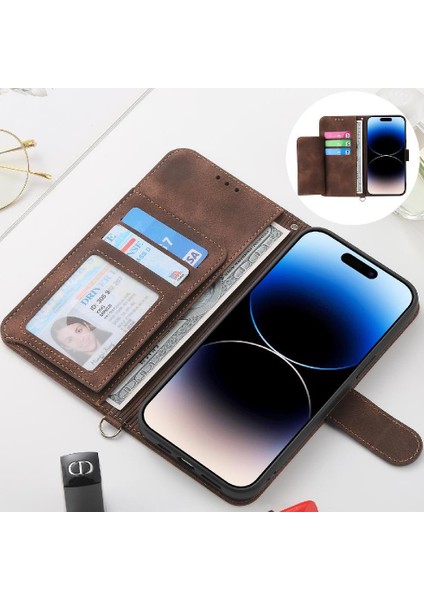 IPhone 16 Için Flip Case Pro Kabartmalı Bileklik Çoklu Kredi Kartı Yuvaları (Yurt Dışından)