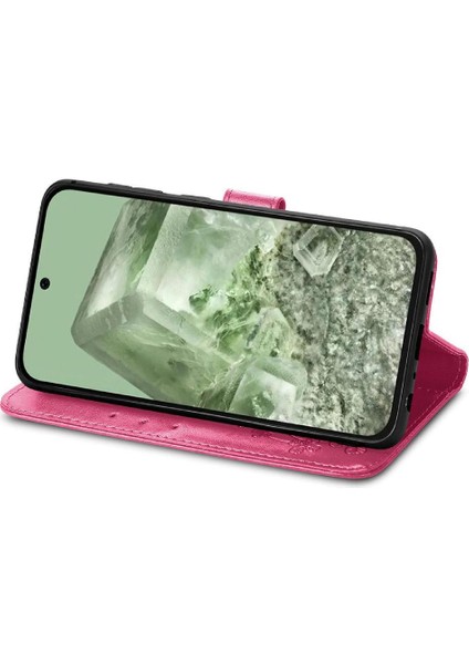 Google Piksel 8A Flip Kapak Için Flip Case Dört Yapraklı Yonca Deri Kılıf (Yurt Dışından)