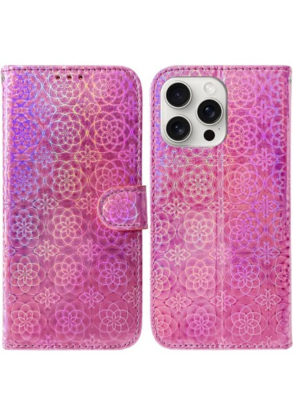 IPhone 16 Pro Için Flip Case Standı Tutucu Kart Yuvası Glitter Renkli Kılıf (Yurt Dışından)