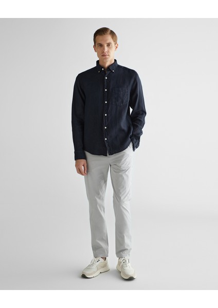 Erkek Siyah Regular Fit Düğmeli Yaka Keten Gömlek 3240120.5 modelleri