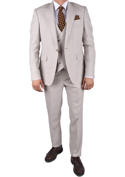 MSR-7293 Yelekli Takım Elbise/bej/60