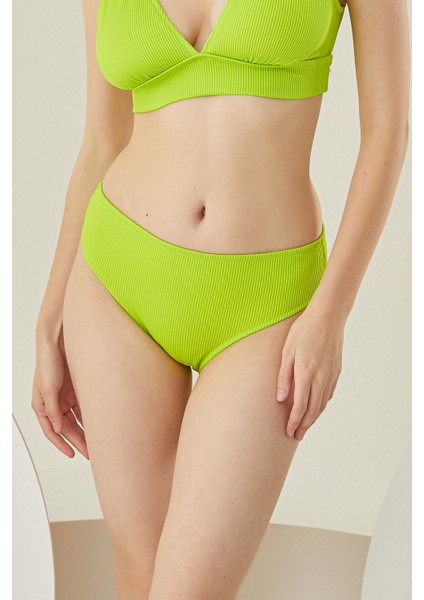Yeşil Reps Yüksek Bel Tek Alt Bikini