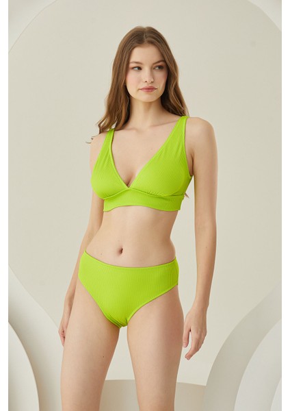 Yeşil Reps Yüksek Bel Tek Alt Bikini