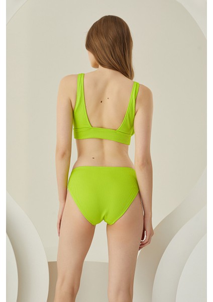 Yeşil Reps Yüksek Bel Tek Alt Bikini