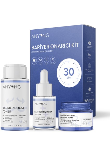 Bariyer Onarıcı, Nemlendirici ve Canlandırıcı Cilt Bakım Seti Tonik, Serum, Krem Ginseng & Yeşil Çay