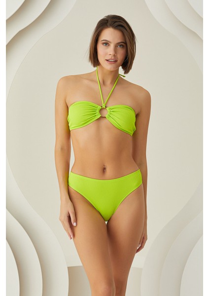 Yeşil Reps Boyundan Bağlamalı Tek Üst Bikini