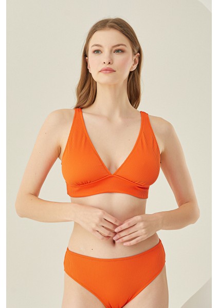 Turuncu Reps Üçgen Tek Üst Bikini