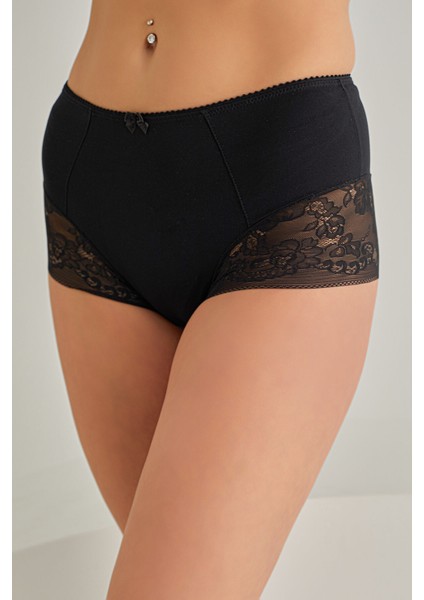 Siyah Lazer Kesim Yüksek Bel Dantelli Korse NBB1931