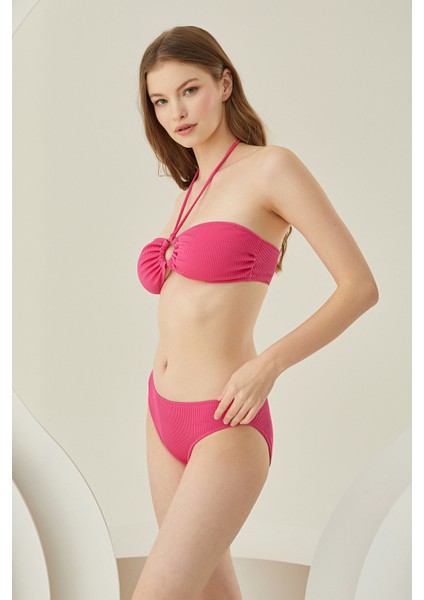 Fuşya Reps Boyundan Bağlamalı Tek Üst Bikini modelleri