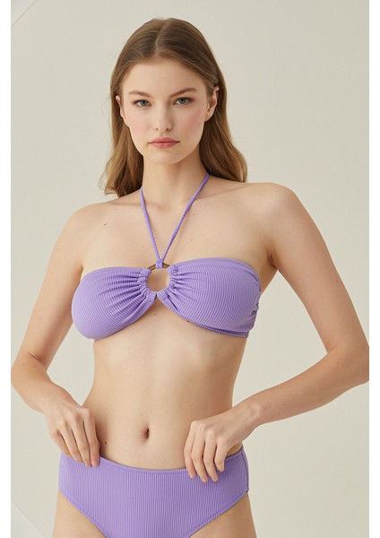 Lila Reps Boyundan Bağlamalı Tek Üst Bikini