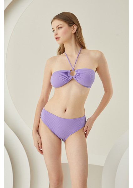 Lila Reps Boyundan Bağlamalı Tek Üst Bikini fiyatları