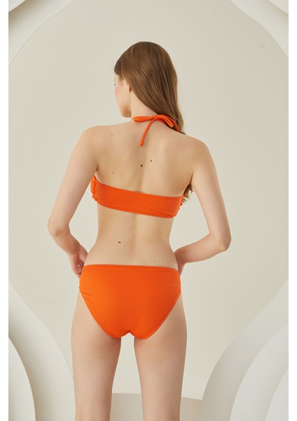 Turuncu Reps Boyundan Bağlamalı Tek Üst Bikini