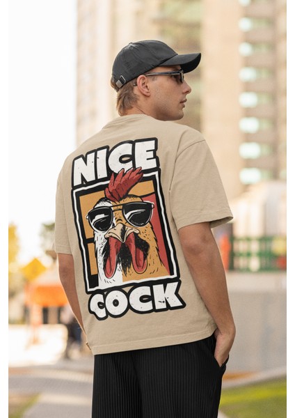 Nıce Cock Sırt Baskılı Yüksek Kalite Kompakt Unisex Oversize T-Shirt