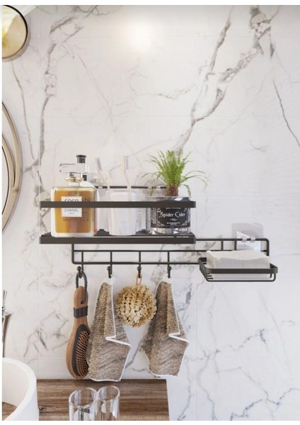 Yapışkanlı 4 Kancalı Banyo Rafı ve Sabunluk Banyo Düzenleyici Askılı Banyo Organizer