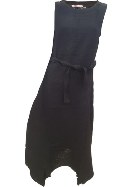 700401 Askılı Asimetrik Kesim Dokuma %100 Pamuk Elbise