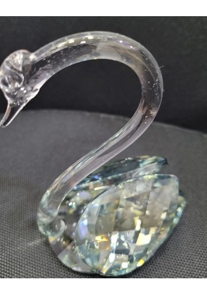 Minik Yeşil Kuğu Kristal Cam El Yapım 6x7cm Biblo Dekoratif Obje Figür Hediyelik Masaüstü 1 Adet