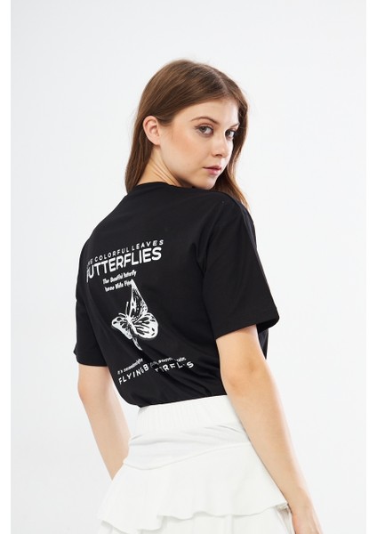 Kadın Siyah Sırtı Yazılı Oversize T-Shirt