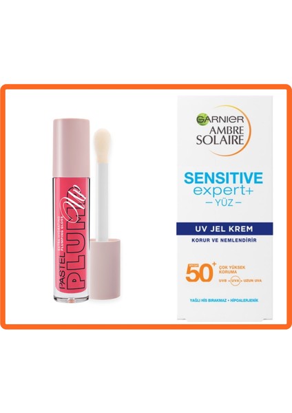 Ambre Solaıre Sensitive Expert Yüz Jel Spf 50+ Güneş Kremi 50ML + Pastel Dolgunlaştıran Dudak Parlatıcısı 204