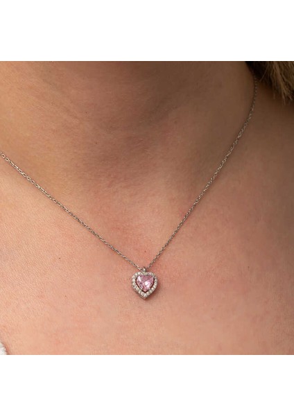 Gümüş Pembe Kalp Kadın Kolye fırsatları