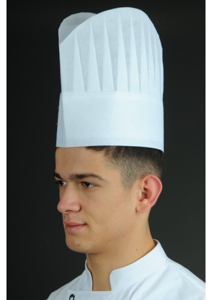 Tek Kullanım Aşçı Kepi 24 cm Beyaz 10 Adet.