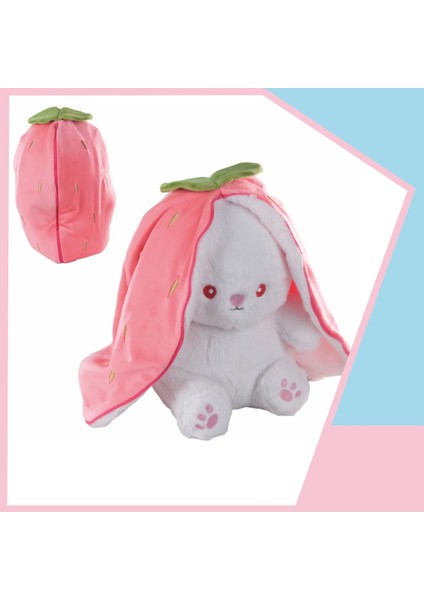 Dada Toys Çilek Yuvali Uzun Kulakli Tavşan Peluş Uyku Arkadaşi 35 cm Pembe 12