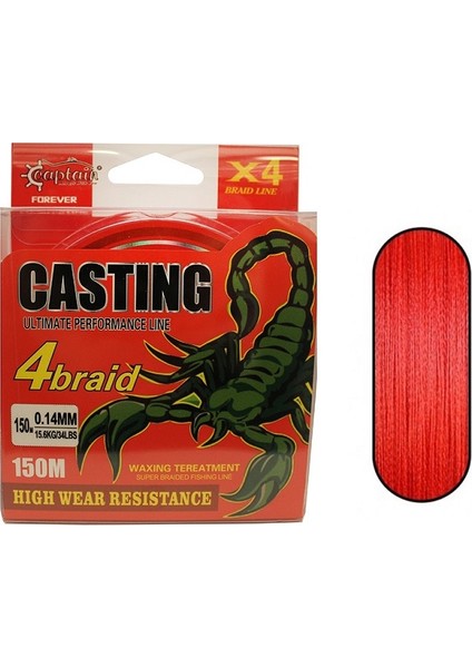 Casting Pe 4 Kat Spin Ip Misina 0,16MM 150MT Kırmızı