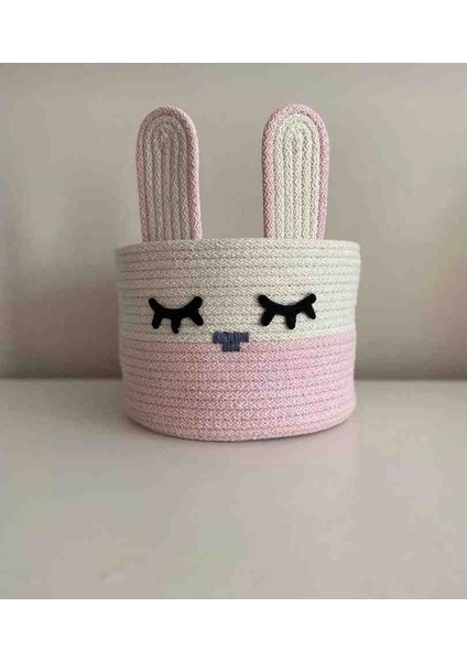 Tavşan Kulaklı , Jüt El Yapımı, Çocuk Odası Düzenleyici Sepet Pembe
