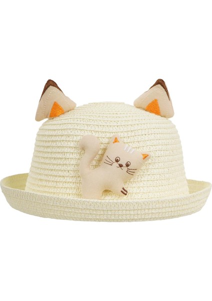 Kız Çocuk 24710-03 Kedi Fügürlü Hasır Şapka