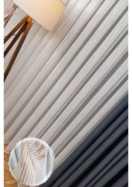 Rech Home Taç Çizgili Zincir Tül Perde Ekstra Gramajlı Dökümlü 1x3 Sık Pile