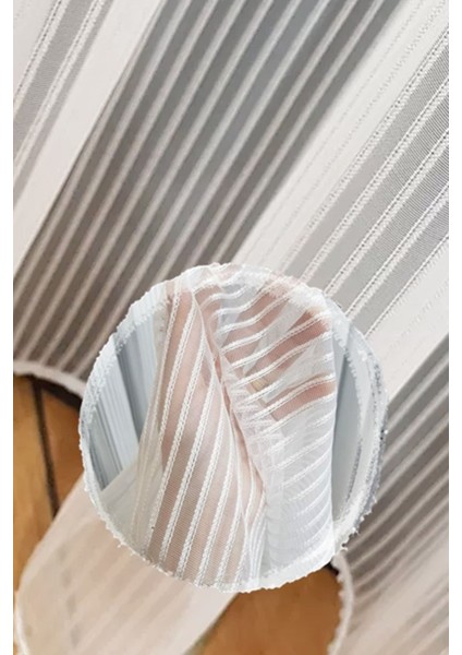 Rech Home Taç Çizgili Zincir Tül Perde Ekstra Gramajlı Dökümlü 1x3 Sık Pile