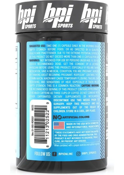 Bpı Sports -Roxylean Extreme Fat Burner Weight Loss 60 Capsul USA Menşei fiyatları