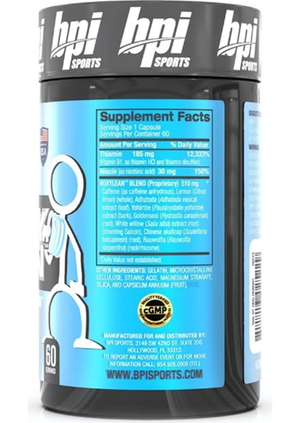 Bpı Sports -Roxylean Extreme Fat Burner Weight Loss 60 Capsul USA Menşei modelleri