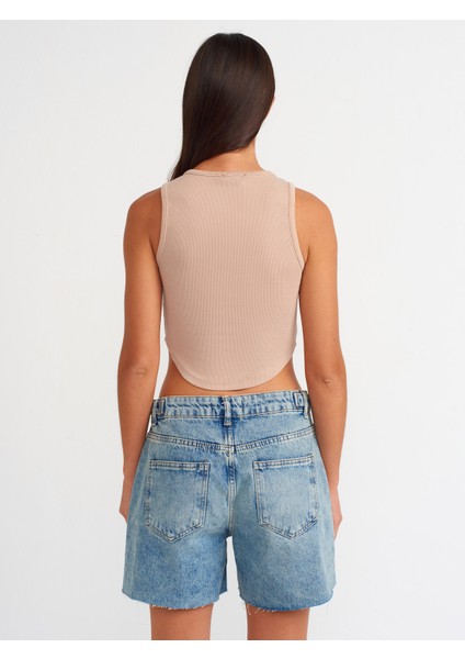 71678 Yanı Apoletli Denim Şort-Tint