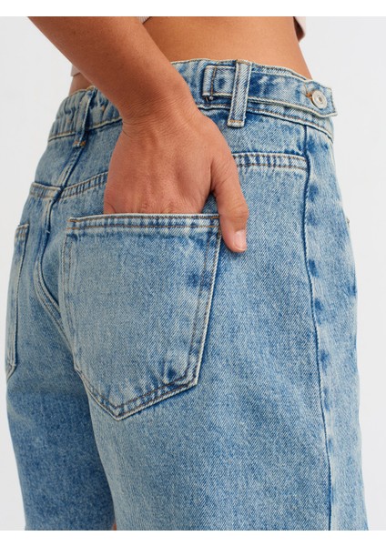 71678 Yanı Apoletli Denim Şort-Tint