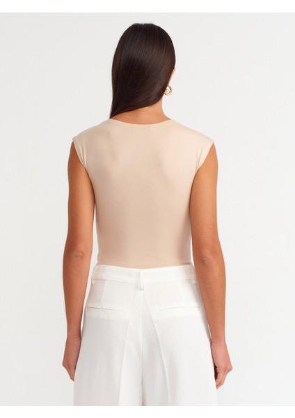 20876 Bisiklet Yaka Bodysuit-Açık Bej