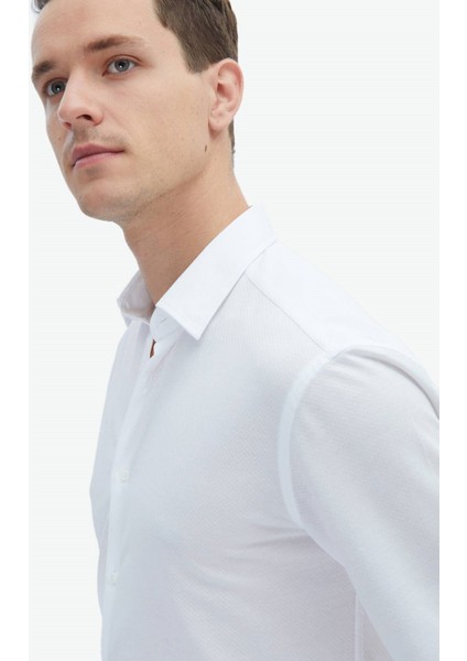 Beyaz Düz Regular Fit Casual Pamuk Karışımlı Gömlek fırsatları