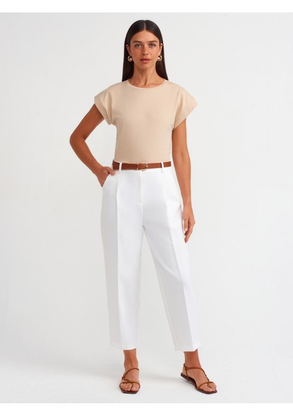 3504 Bisiklet Yaka Penye T-Shirt-Açık Bej modelleri